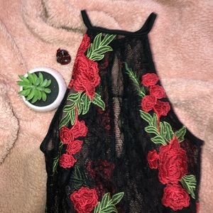 Forever 21 Mesh Rose Body Suit